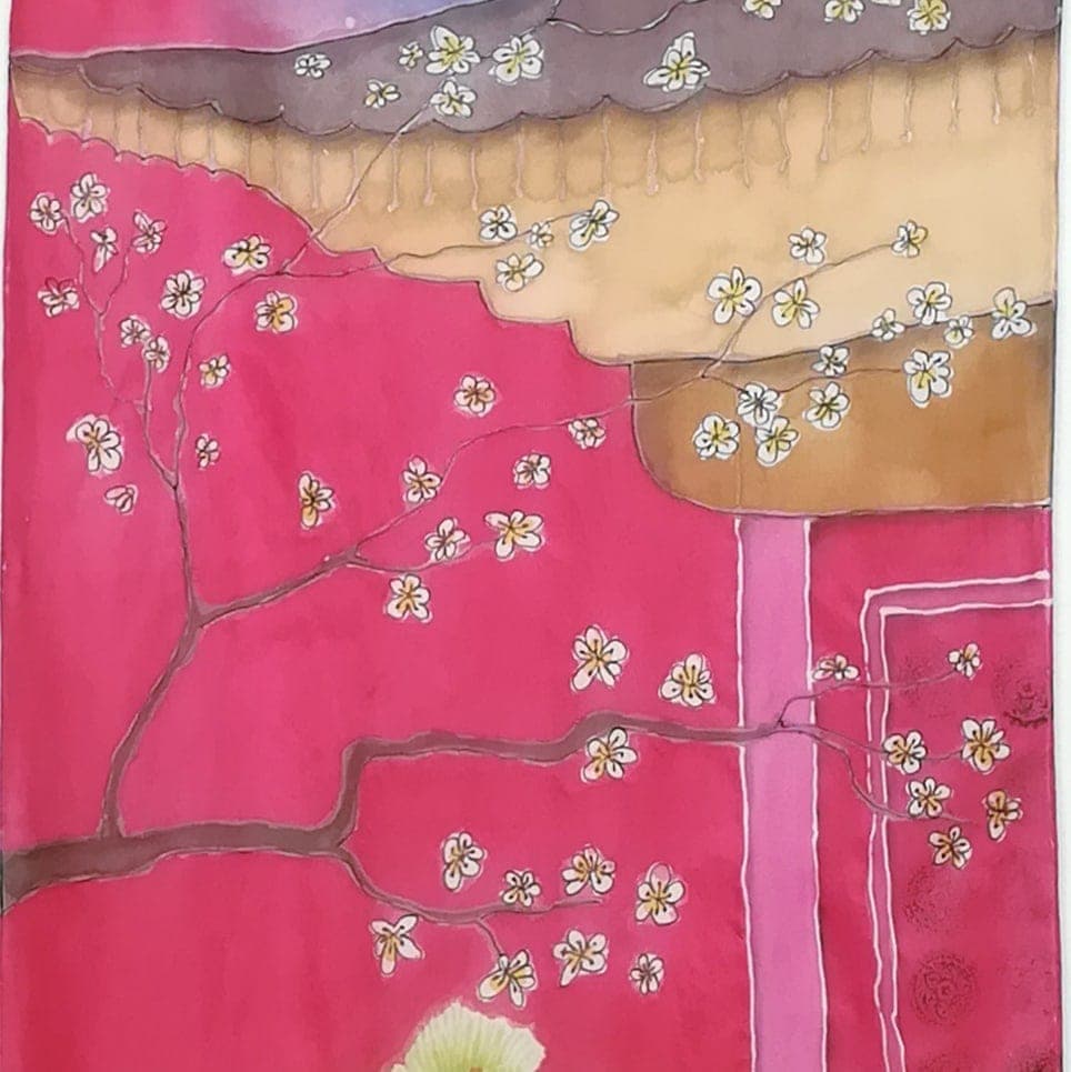 Hedvábný panel ručně malovaný 64c